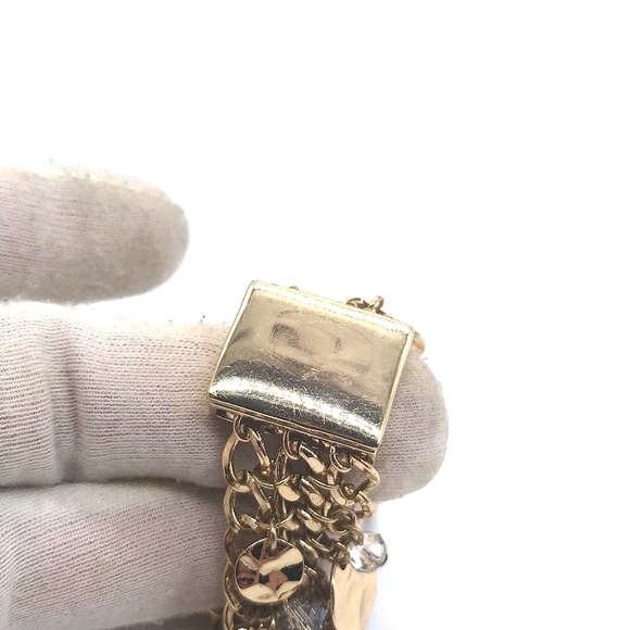 Vintage KJL Gold Hammered Disc Charm Bracelet-Aurora Borealis-Kenneth Jay Lane - Picture 4 of 4